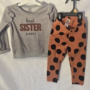 24 Month 'Best Sister Ever' Sweatshirt and Orange Polka Dot Leggings Set